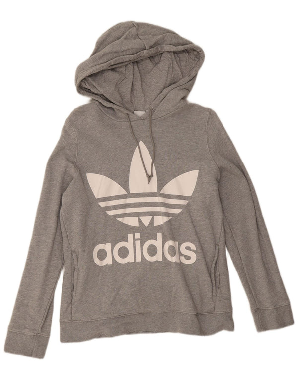 Felpa con cappuccio grafica da donna Adidas UK 12 Cotone chiazzato grigio medio