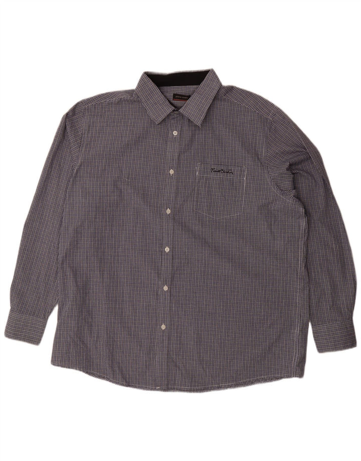 PIERRE CARDIN Camicia da uomo 4XL Poliestere a quadretti blu navy