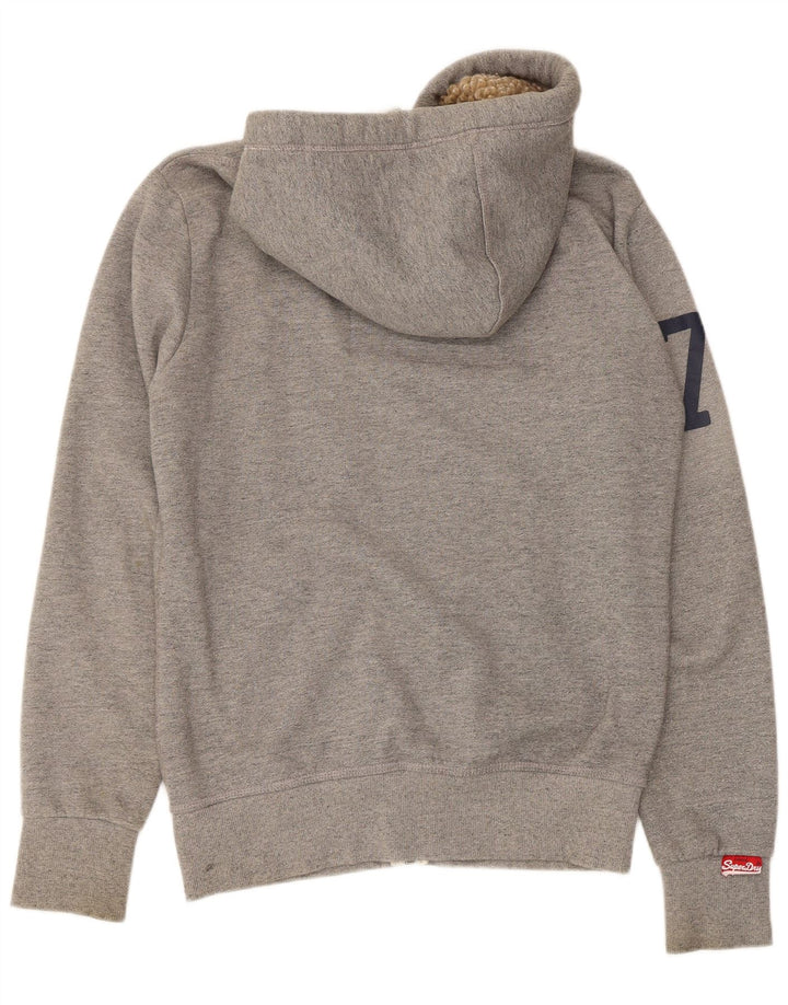 Maglione con cappuccio e zip grafica da uomo Superdry grande in cotone grigio