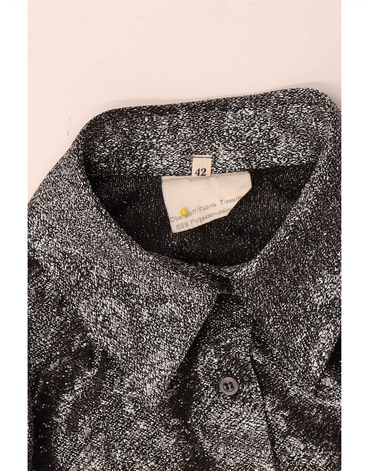 Camicia ampia da donna vintage EU 42 grande poliestere floreale argento