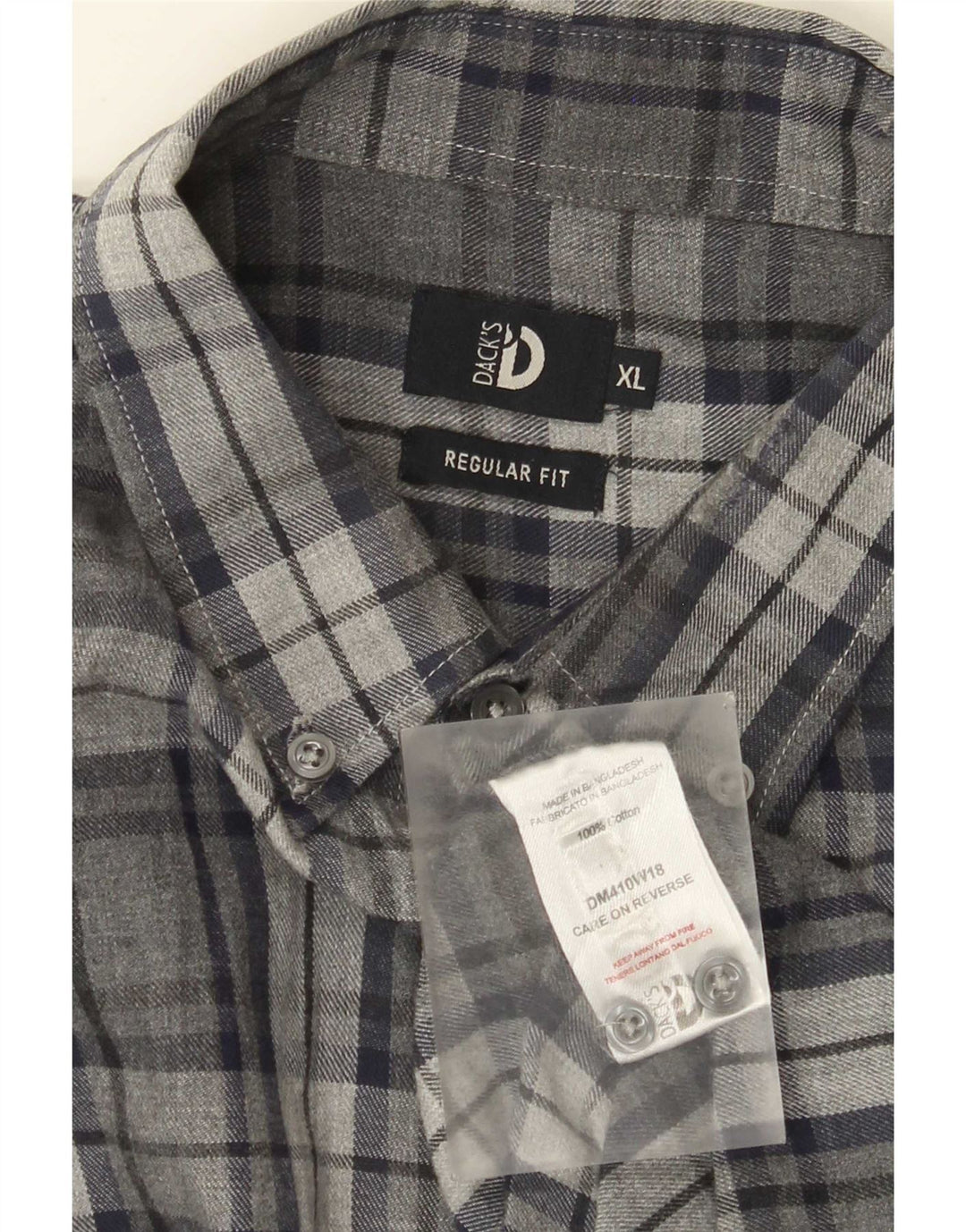 Camicia da uomo in flanella dalla vestibilità regolare di Dack XL in cotone a quadri grigio