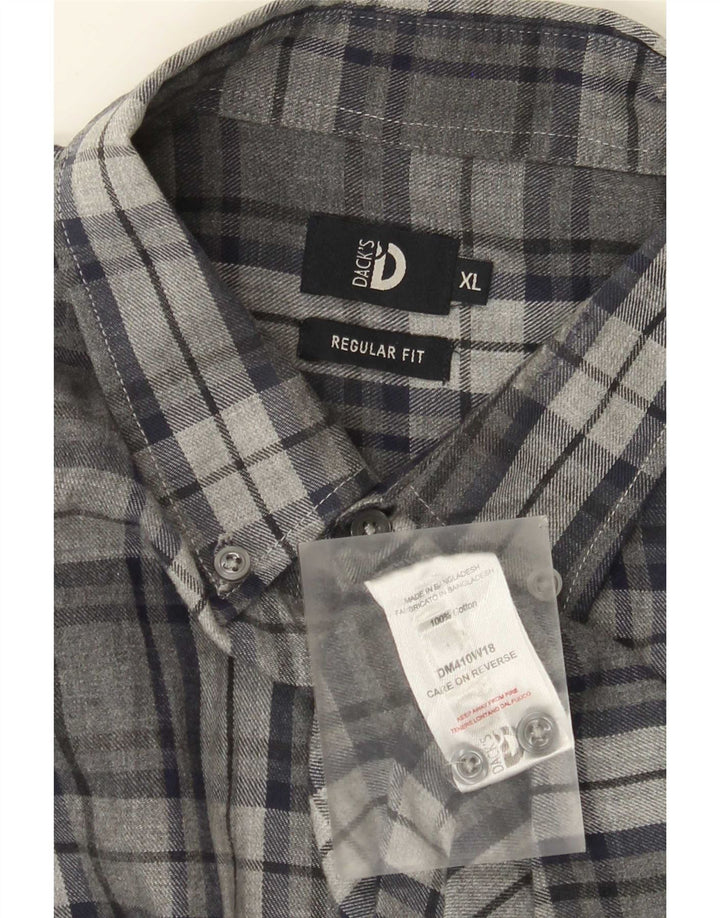 Camicia da uomo in flanella dalla vestibilità regolare di Dack XL in cotone a quadri grigio