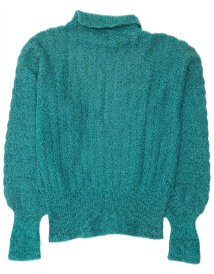 Maglione maglione vintage da donna con collo alto UK 14 Turchese medio