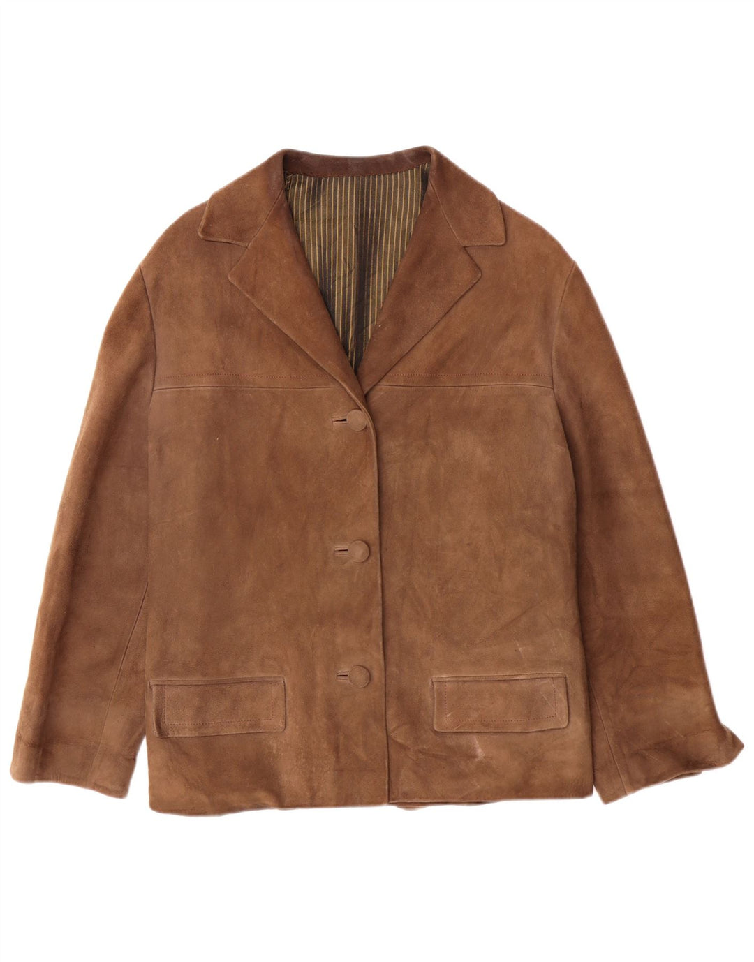 Giacca vintage in pelle scamosciata da donna UK 12 Marrone medio