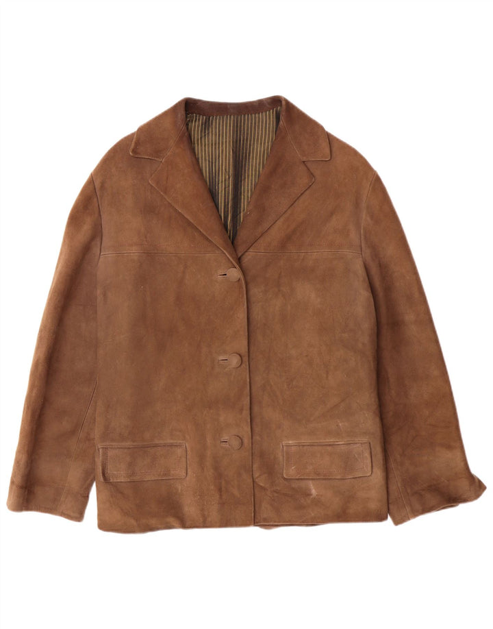 Giacca vintage in pelle scamosciata da donna UK 12 Marrone medio