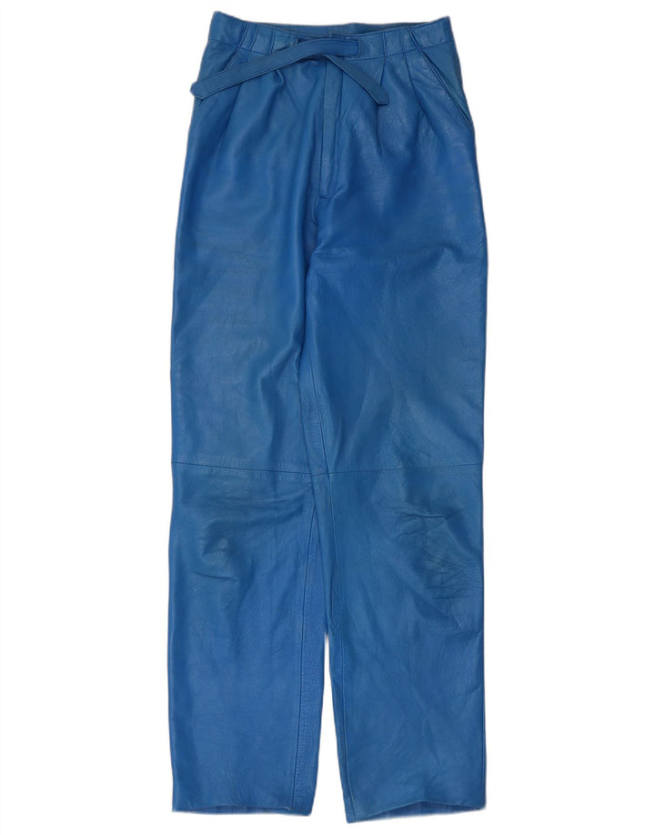 Pantaloni vintage da donna in pelle con ancoraggi IT 44 medi W26 L30 blu