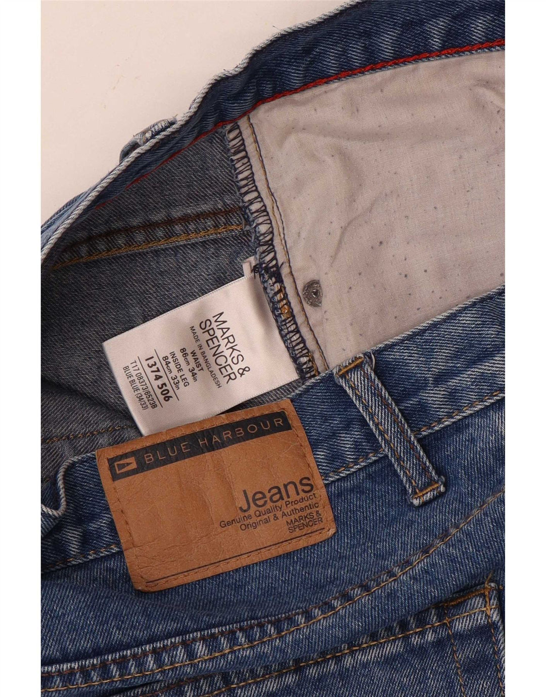 Jeans dritti da uomo Marks & Spencer blu Harbour W34 L33 cotone