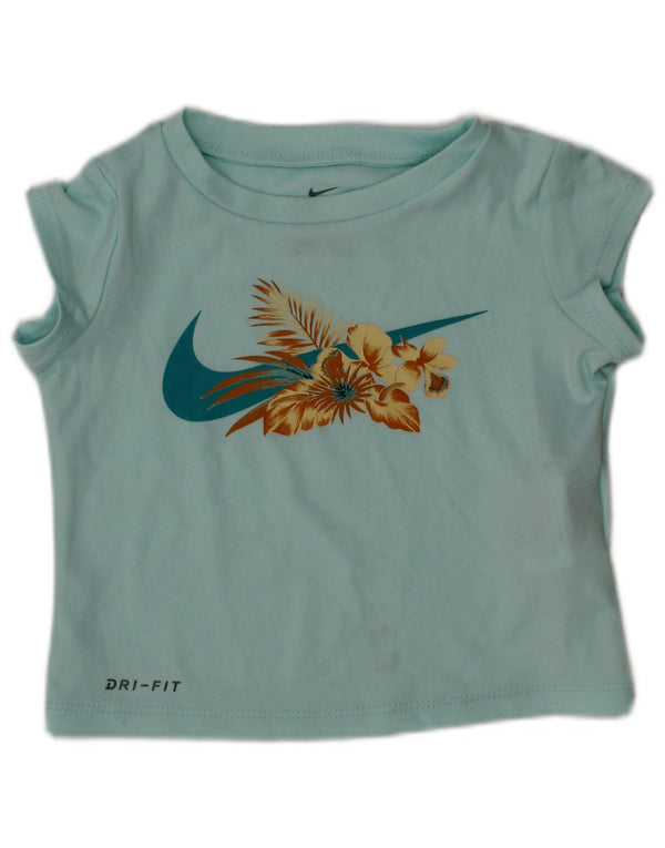 NIKE Baby Girls Dri Fit Graphic T-Shirt Top 9-12 Months Blue Floral