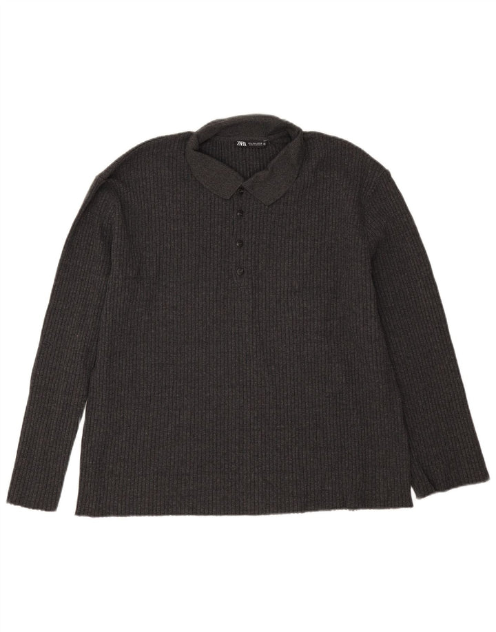 Maglione Zara da uomo con collo alto, grande, in poliestere grigio