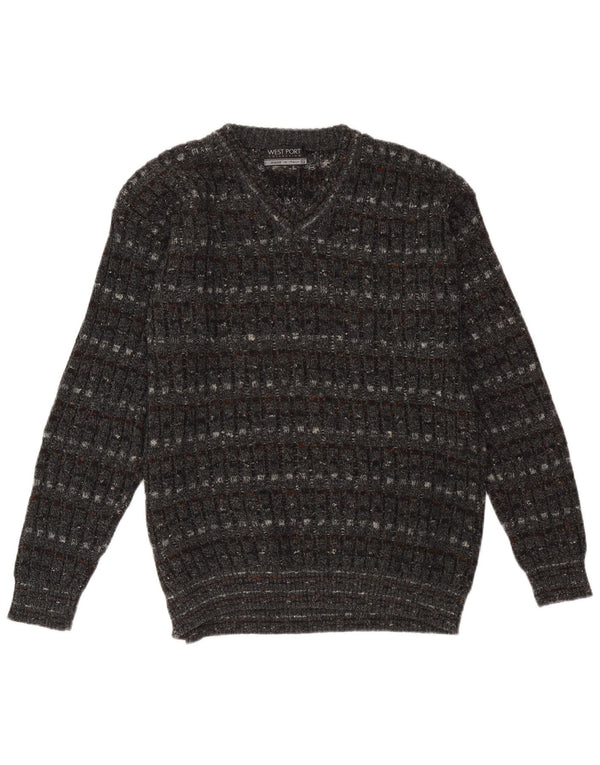 Maglione maglione con scollo a V da donna West Port UK 18 XL a righe grigie