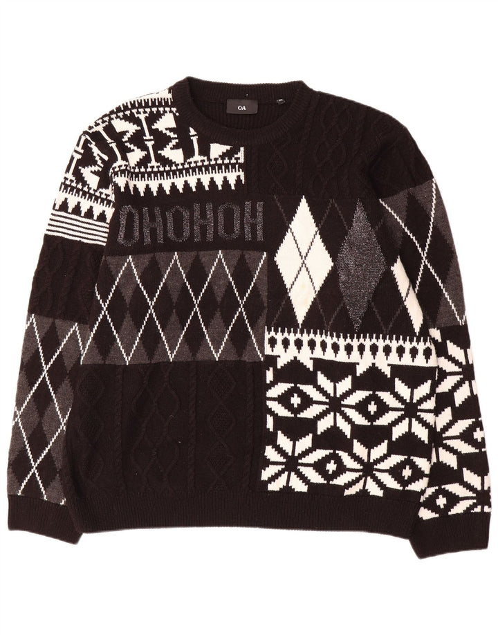 C&A Maglione girocollo da uomo 2XL Acrilico patchwork nero