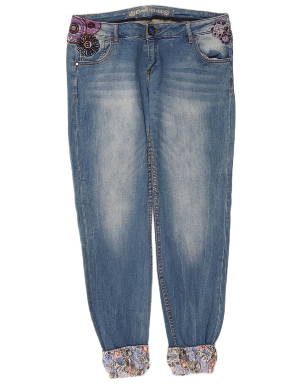 Desigual Donna Graphic Joggers Jeans Slim W34 L30 Blu Cotone