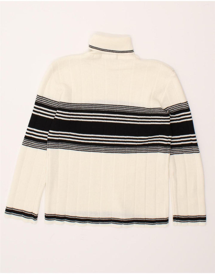 VINTAGE Womens Roll Neck Jumper Sweater UK 14 Medium White Striped Cotton Vintage Vintage and Second-Hand Vintage from Messina Hembry 