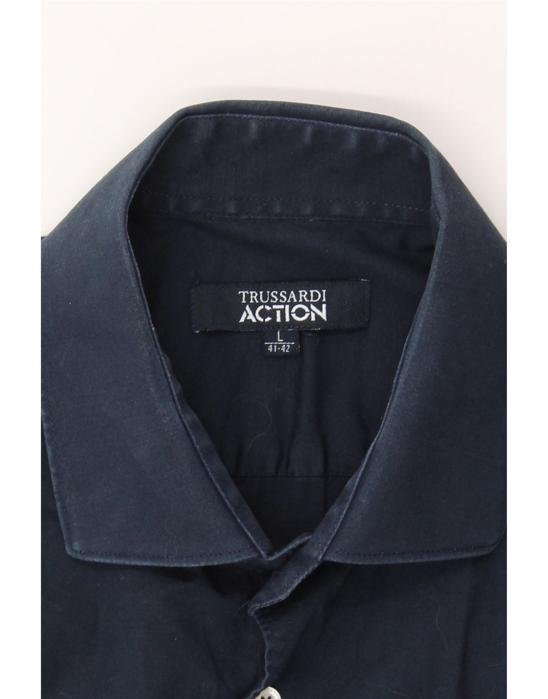 TRUSSARDI Mens Shirt Size 41/42 Large Navy Blue Cotton Vintage Trussardi and Second-Hand Trussardi from Messina Hembry 