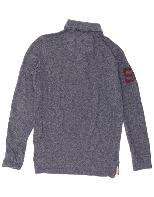 Polo da uomo a maniche lunghe con grafica Superdry Small in cotone screziato blu navy
