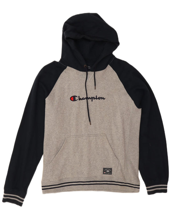 Felpa con cappuccio grafica da uomo Champion XL in cotone color block grigio