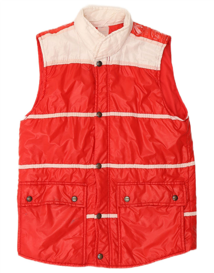 Gilet imbottito da uomo vintage UK 36 piccolo rosso color block in poliammide