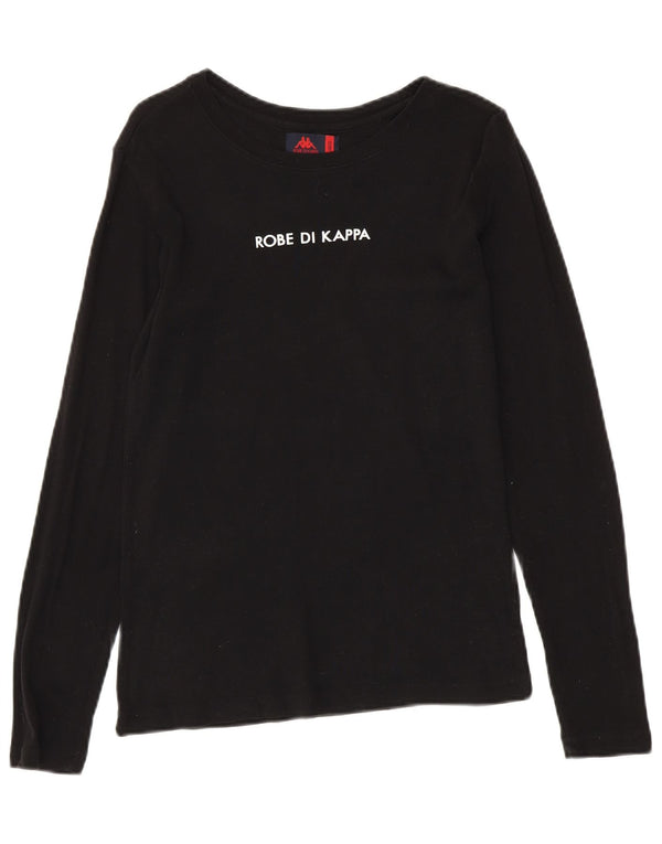 Top grafico da donna Kappa manica lunga UK 14 grande cotone nero