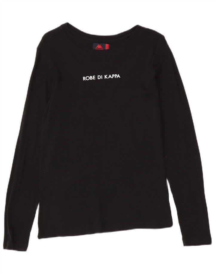 Top grafico da donna Kappa manica lunga UK 14 grande cotone nero