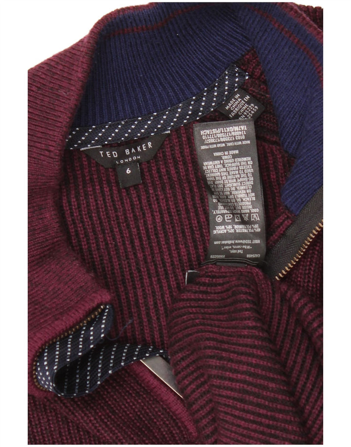 Maglione da uomo con collo con zip Ted Baker taglia 6 2XL poliestere bordeaux