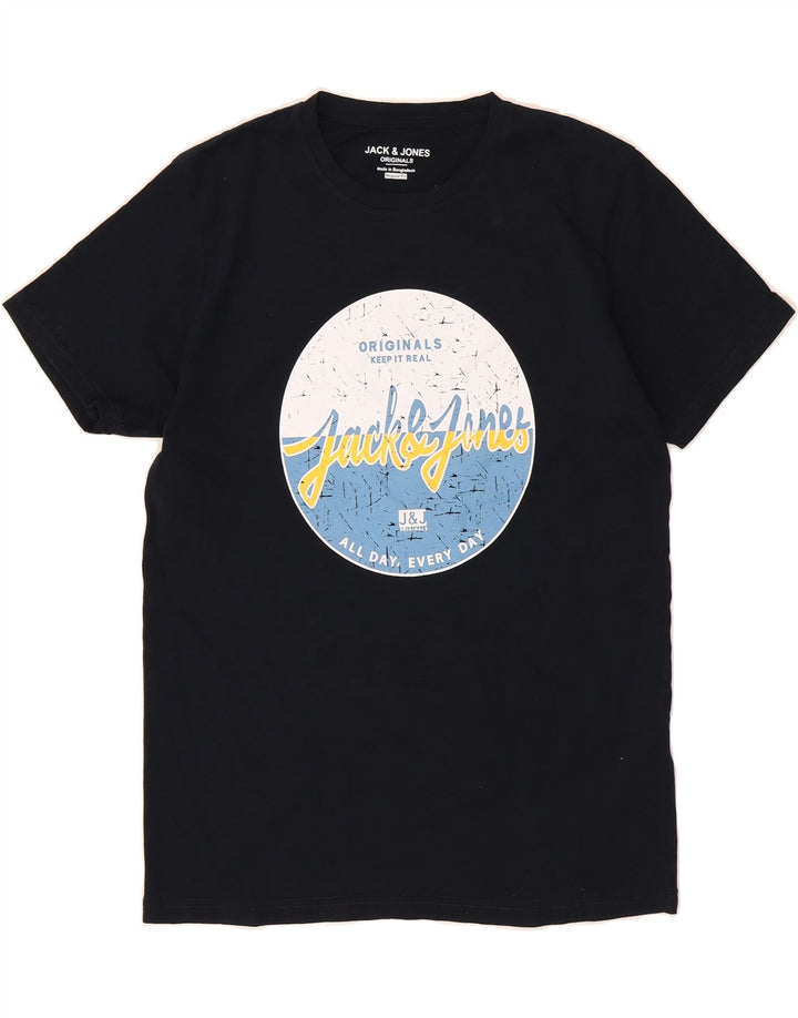 JACK & JONES Mens Regular Fit Graphic T-Shirt Top Medium Navy Blue Cotton Vintage Jack & Jones and Second-Hand Jack & Jones from Messina Hembry 
