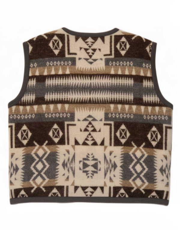 Gilet vintage da uomo 2XL in lana geometrica marrone