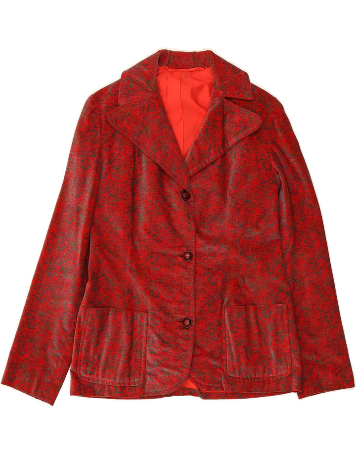VINTAGE Womens 3 Button Blazer Jacket UK 14 Medium Red Spotted Vintage Vintage and Second-Hand Vintage from Messina Hembry 