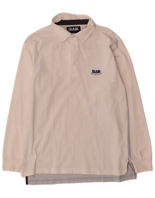Polo grafica da uomo a maniche lunghe Slam in cotone color block bianco medio