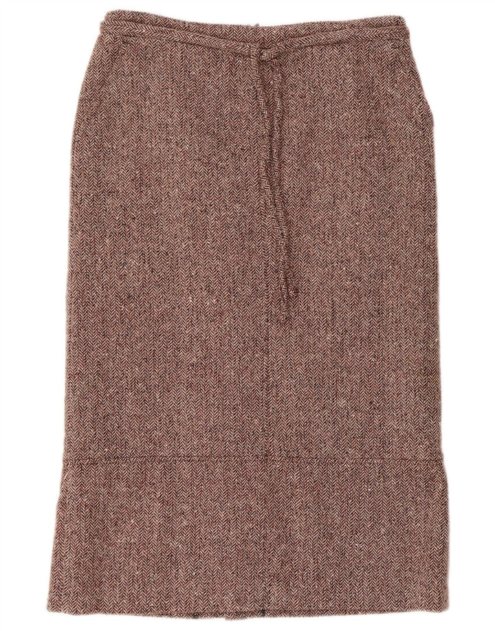 Gonna dritta da donna vintage EU 38 media W30 lana a spina di pesce bordeaux