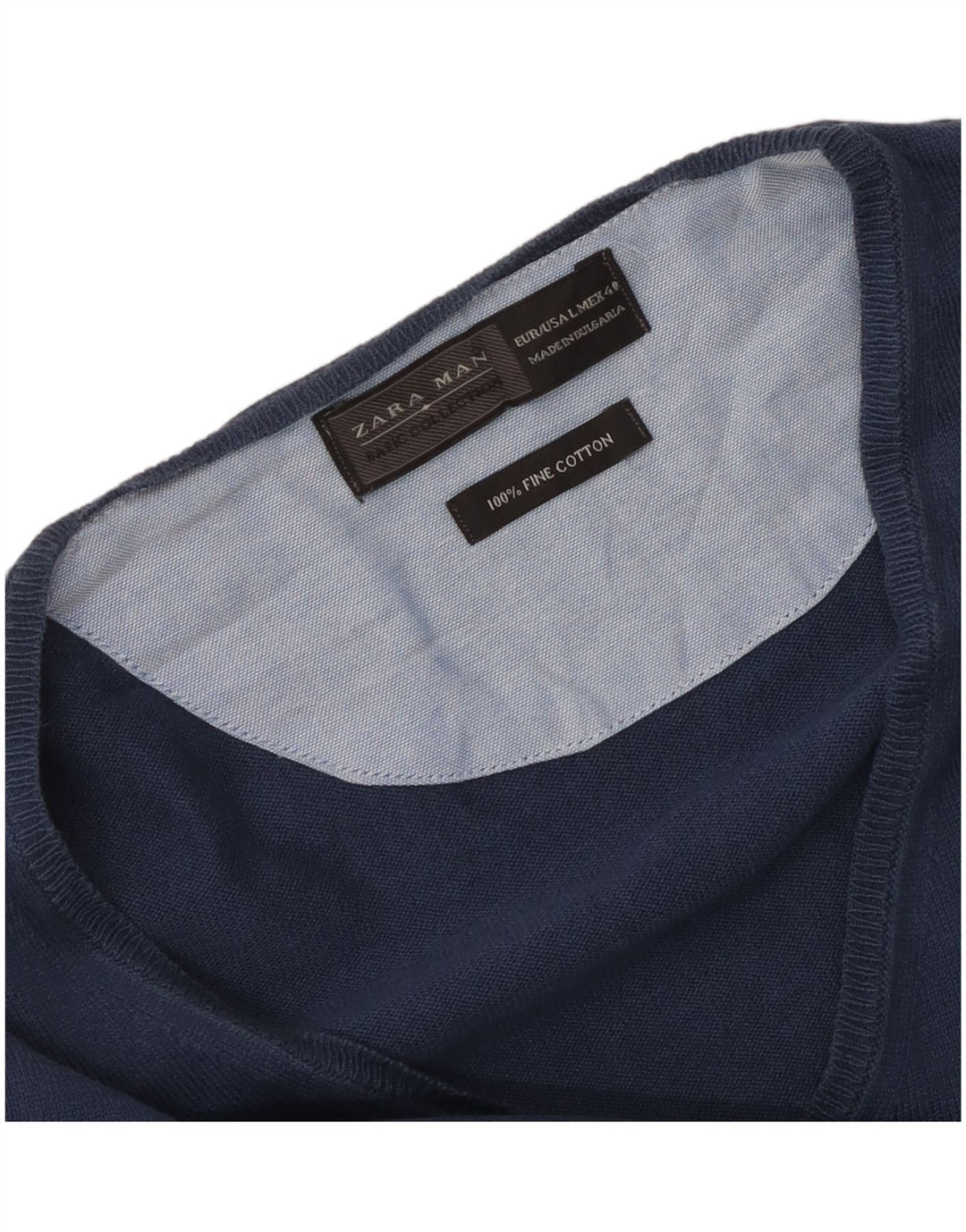 Maglione Zara da uomo con scollo a V grande in cotone blu navy