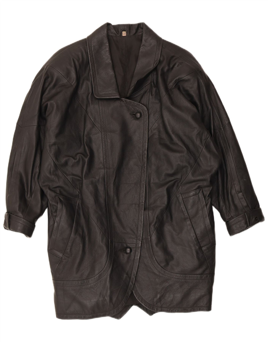 Cappotto in pelle oversize da donna VINTAGE EU 38 pelle nera media