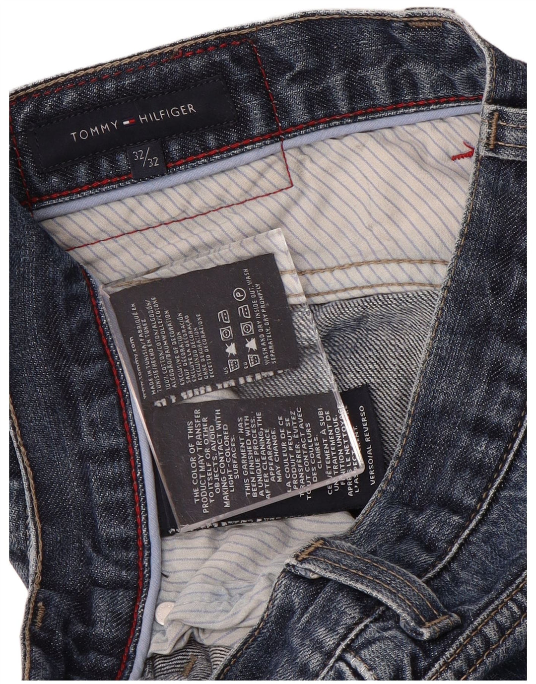 TOMMY HILFIGER Jeans dritti da uomo W32 L29 cotone blu navy