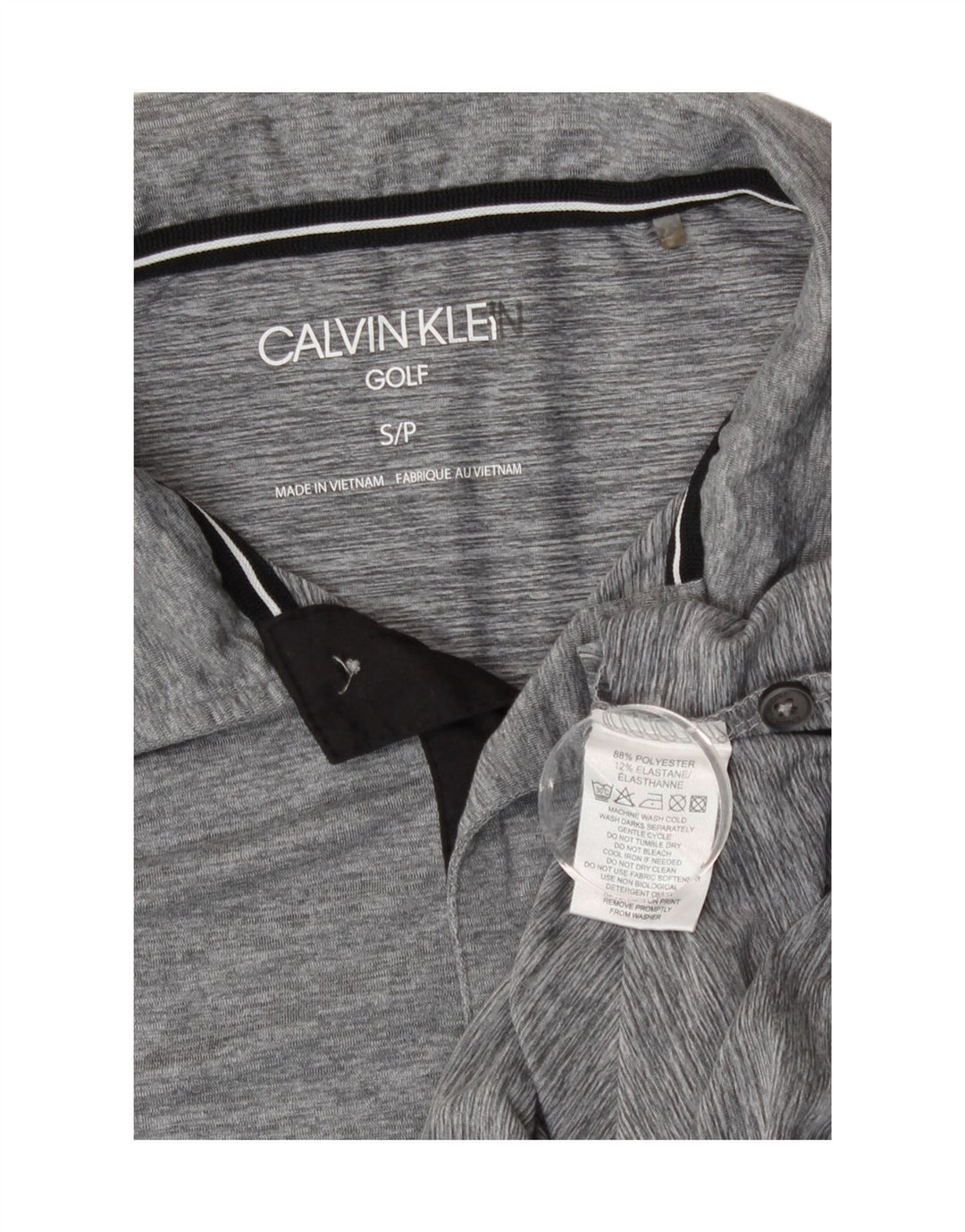 Polo da golf da uomo Calvin Klein piccola in poliestere chiazzato grigio