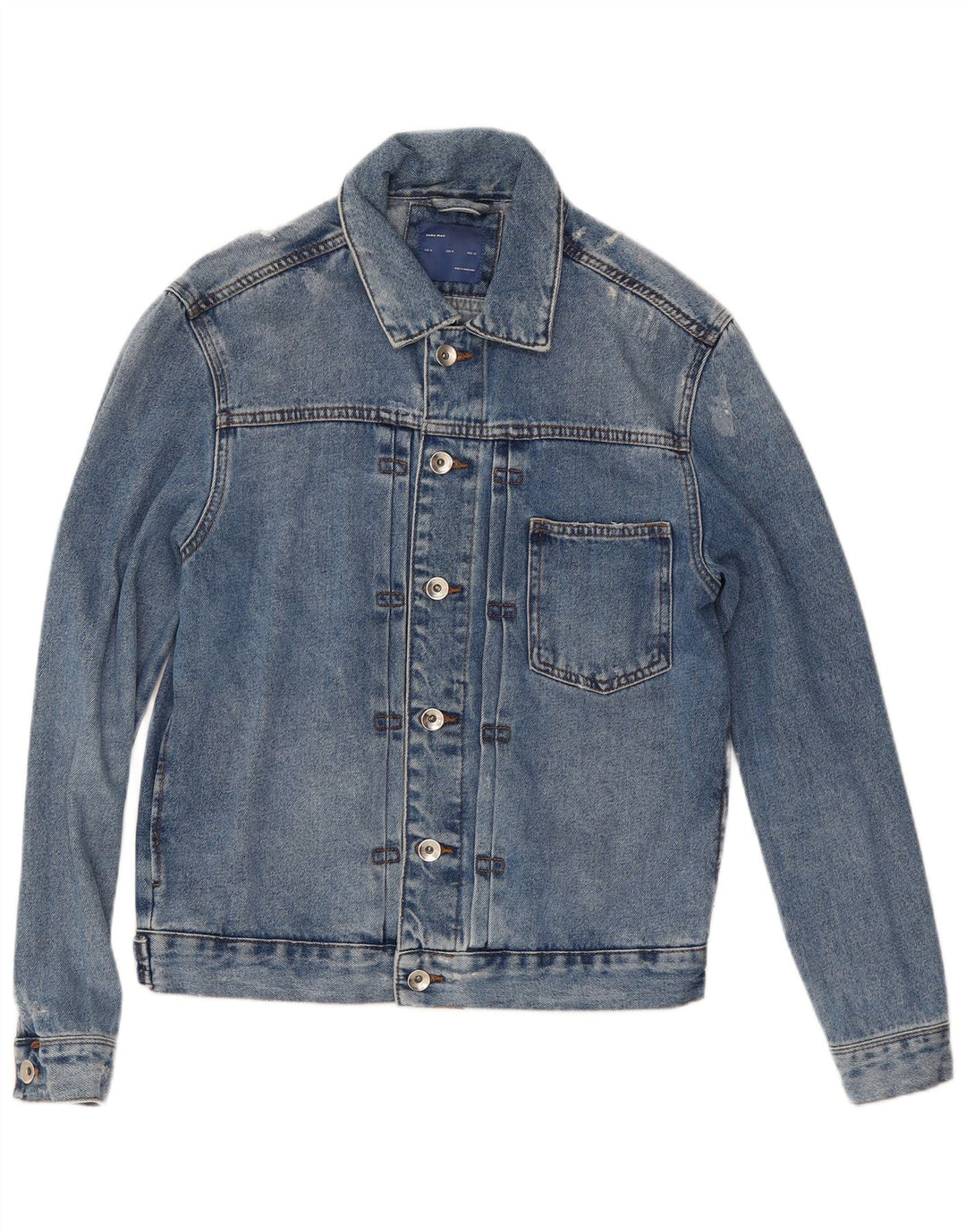 Giacca in denim invecchiato da uomo Zara UK 38 cotone blu medio