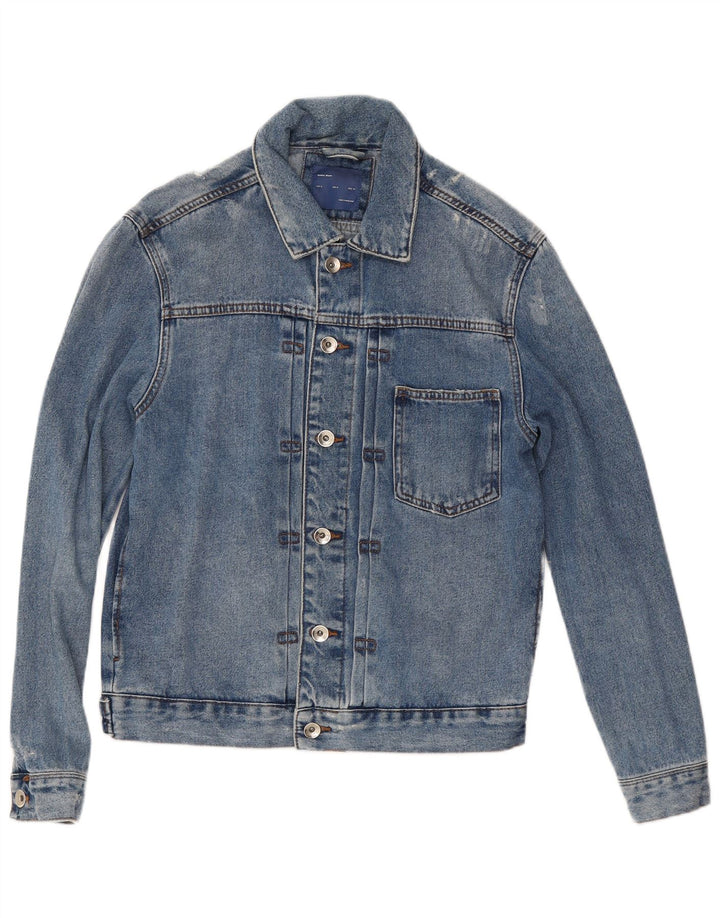Giacca in denim invecchiato da uomo Zara UK 38 cotone blu medio