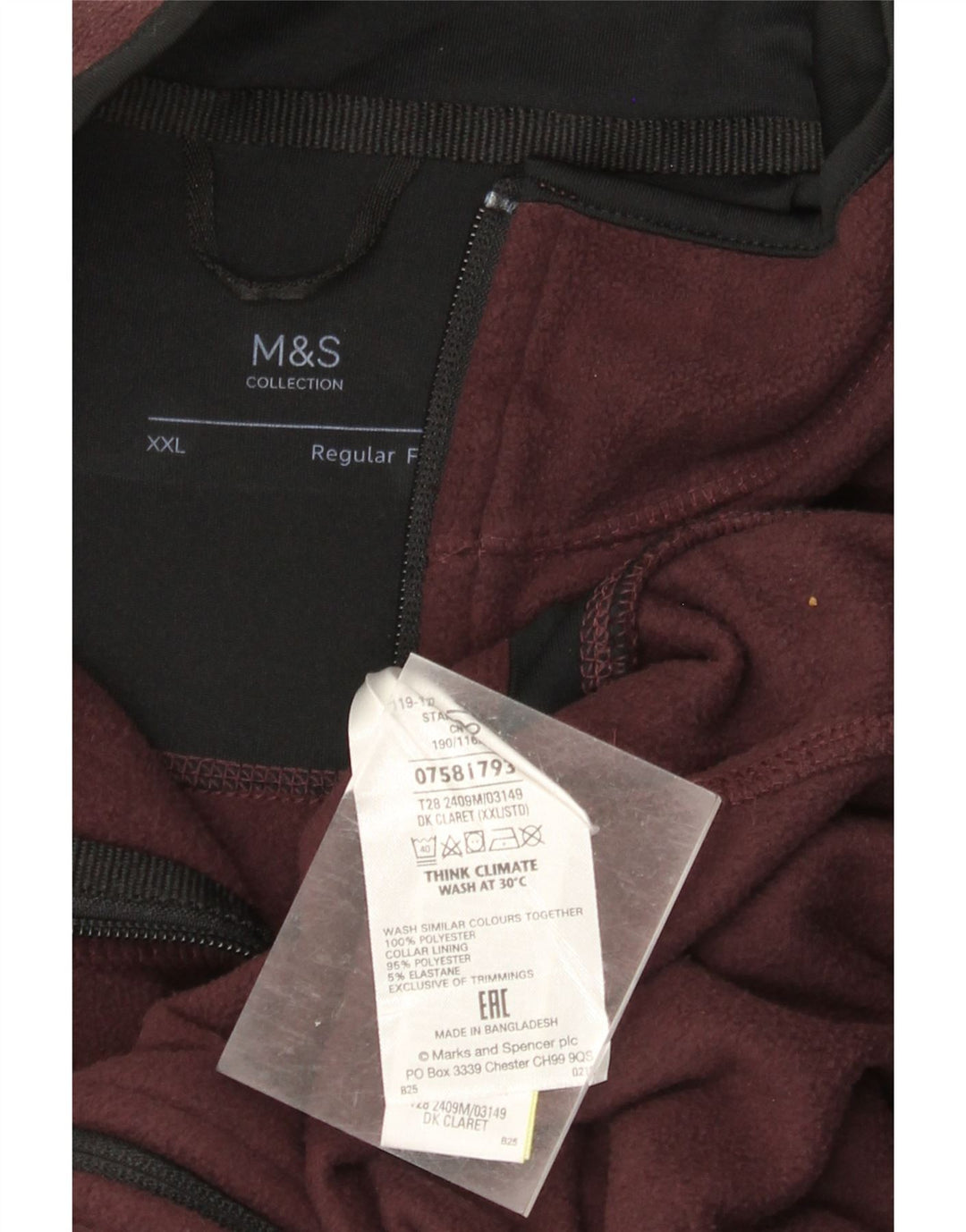 MARKS & SPENCER Giacca in pile vestibilità regolare da uomo UK 42 2XL Borgogna