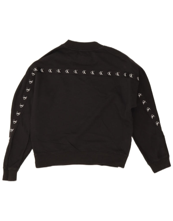 Felpa grafica da donna Calvin Klein Jeans Maglione UK 14 Large Nero