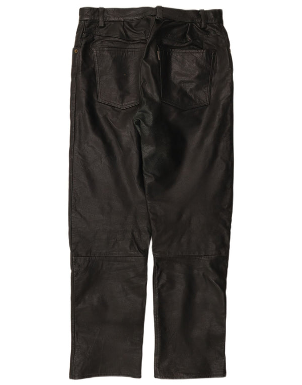 Pantaloni dritti in pelle da uomo VINTAGE W31 L30 neri