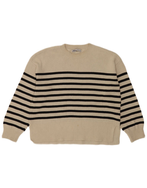 Maglione girocollo oversize da donna Zara UK 10 piccolo a righe beige