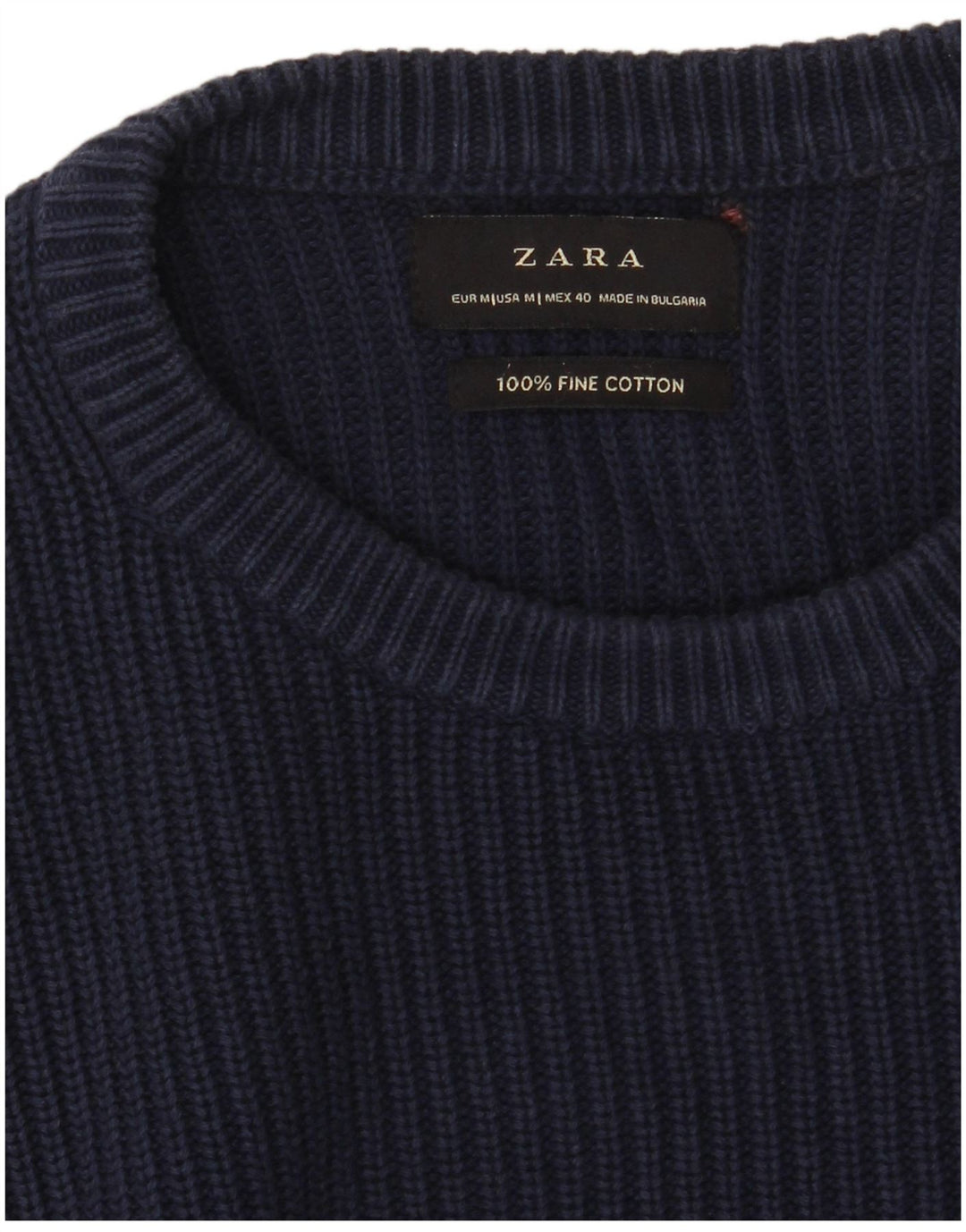 Maglione ZARA da uomo girocollo in cotone blu navy medio