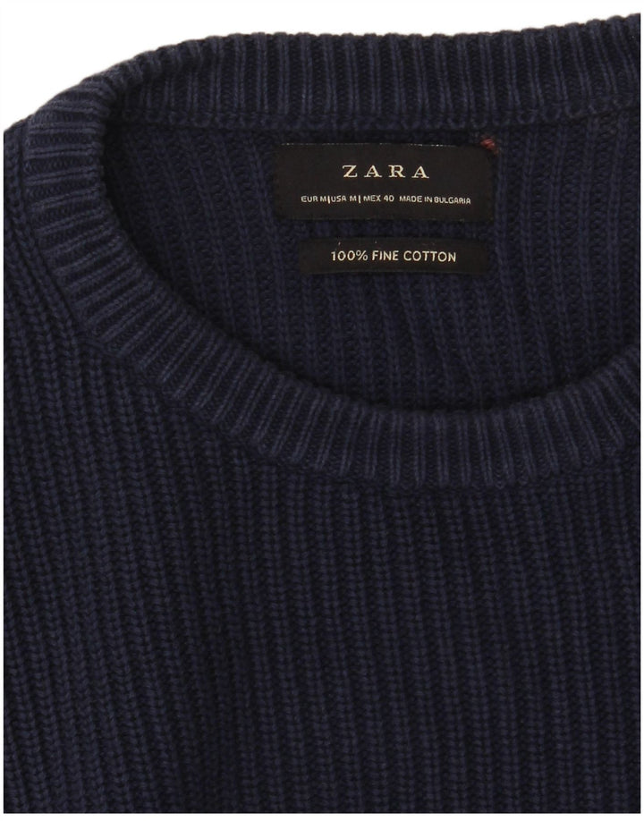 Maglione ZARA da uomo girocollo in cotone blu navy medio