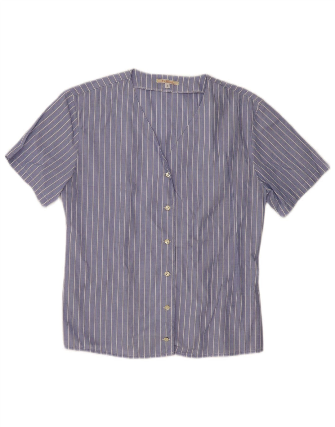 PAOLO PECORA Camicia a maniche corte da donna UK 10 Piccolo cotone gessato blu