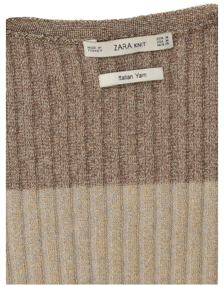 Maglione cardigan lungo da donna Zara UK 12 a righe multicolori medie