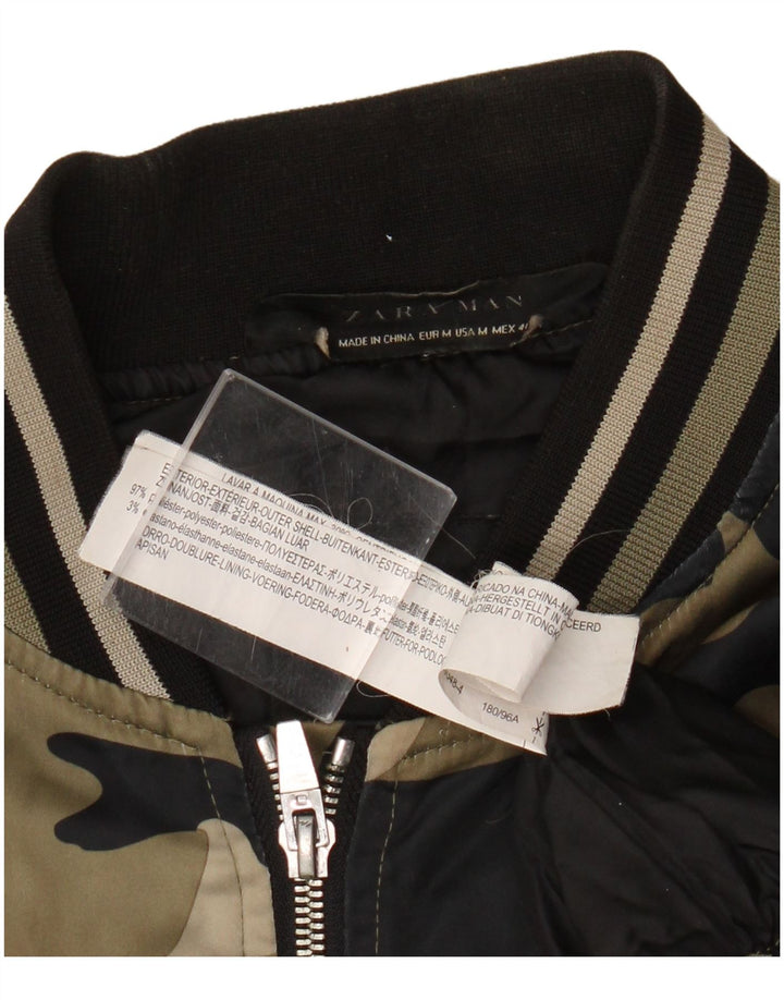 Giubbotto bomber grafico da uomo Zara UK 38 Poliestere mimetico kaki medio