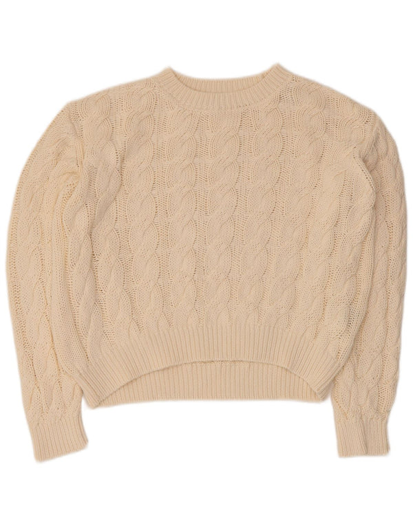 Maglione maglione girocollo oversize da donna vintage UK 10 piccolo bianco sporco