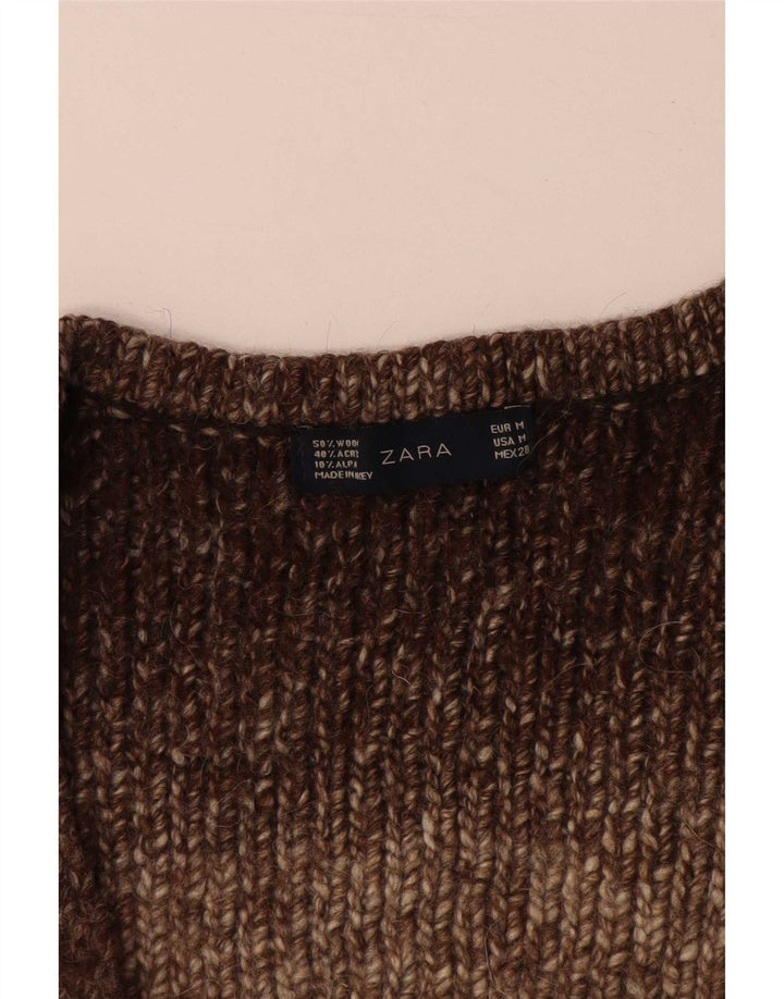 Maglione cardigan corto da donna Zara UK 14 Lana marrone medio