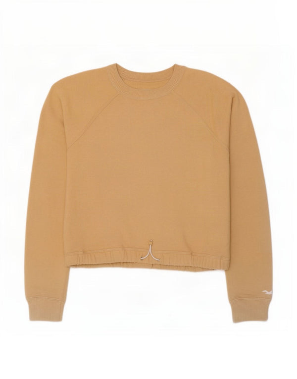 Felpa corta Hollister da donna, maglione UK 6 XS, cotone beige