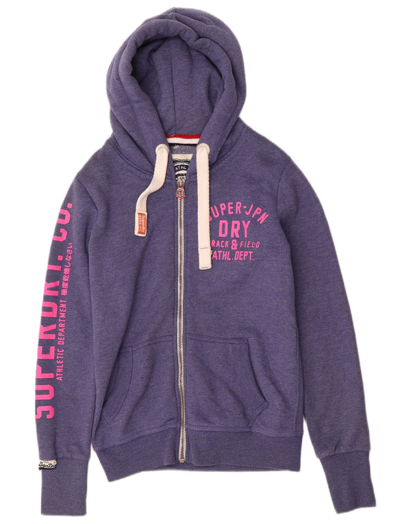 Maglione con cappuccio e zip grafica da donna Superdry UK 10 piccolo cotone blu