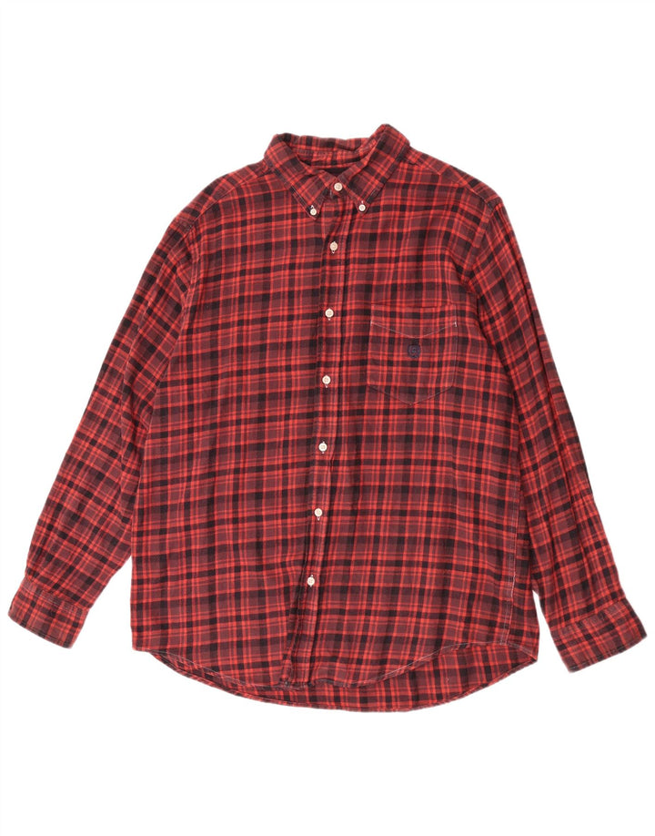 Chaps Camicia da uomo in flanella di cotone a quadri bordeaux grandi