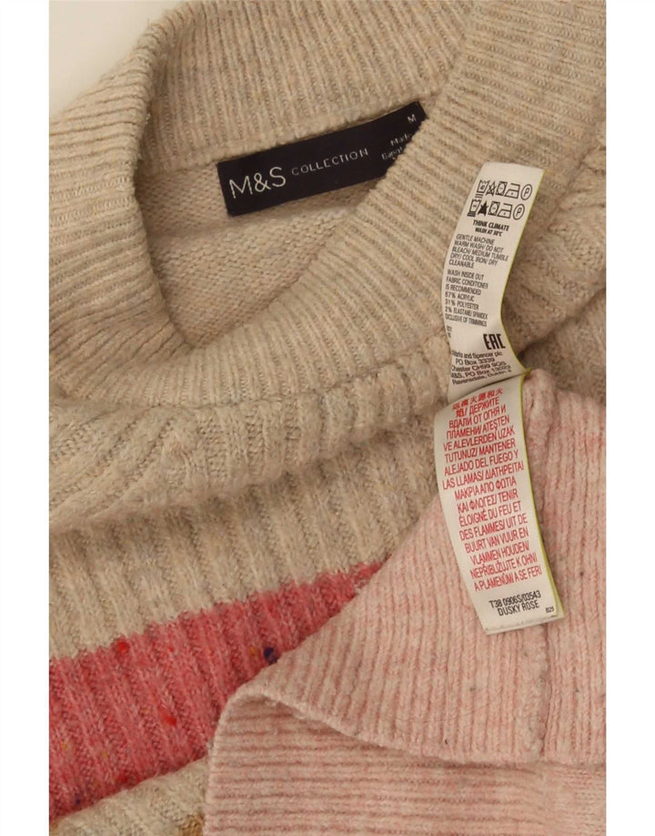 Maglione maglione girocollo da donna Marks & Spencer UK 16 a righe rosa medio